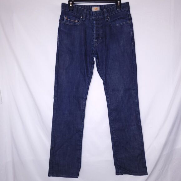 Hugo Boss Jeans Mens 31/32 Dark Wash Orange Regular Fit Button Fly - Picture 1 of 16